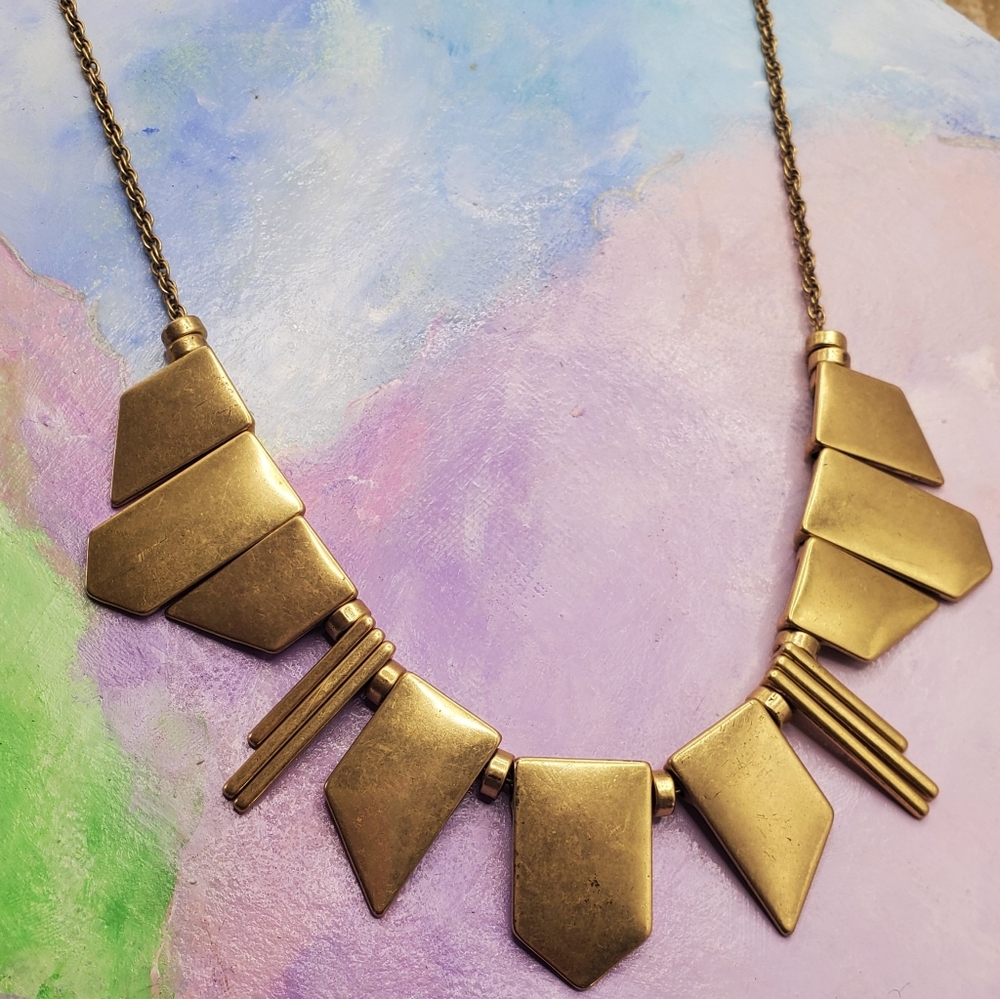 J Crew Necklace Metal Panel Gypsy Boho With Art Deco Vibe